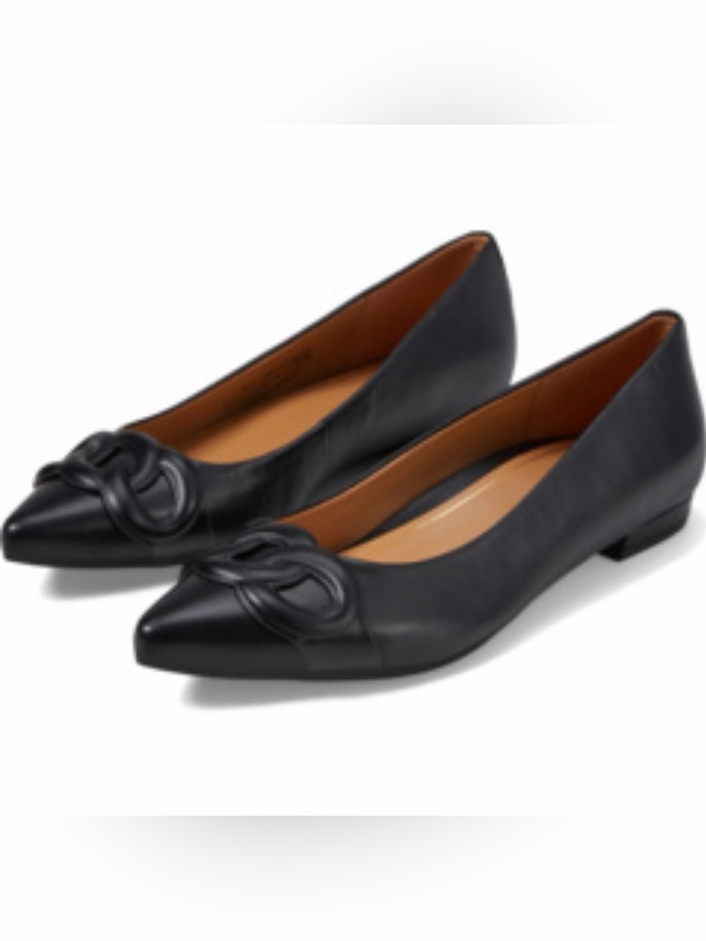 Vionic Women's Black Pointed Ballet Flats with Knot Accent Size 7